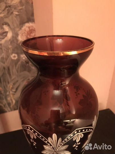 Ваза для цветов СССР, марганцевое стекло, 26 см
