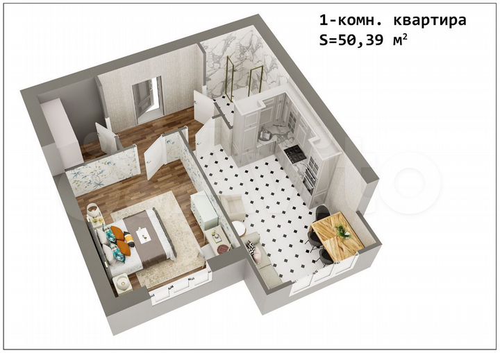 1-к. квартира, 50,4 м², 4/10 эт.