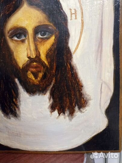 Икона старинная (Спас не рукотворный) 52 см