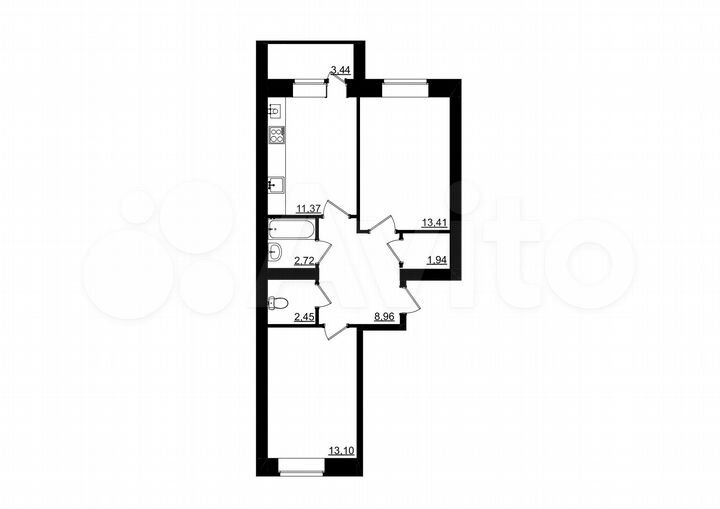 2-к. квартира, 56,7 м², 4/4 эт.