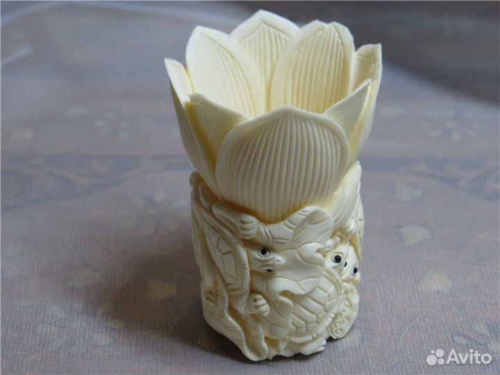 Ваза лотос И черепахи кость 6,5 Х 4,3 ручная работ