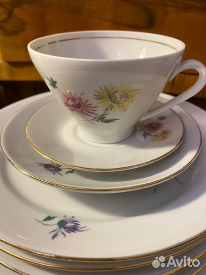 Фарфор ГДР 29 пр чайно-коф сервиз хризантемы астры