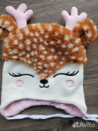 Шапка зимняя оленёнок на ребёнка 1-3 года