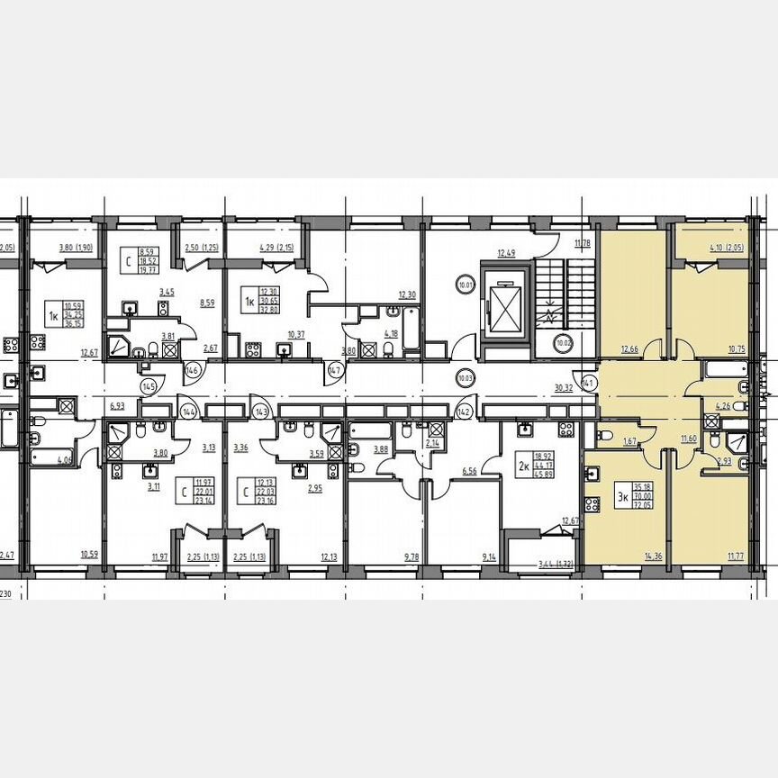 3-к. квартира, 72,1 м², 10/12 эт.