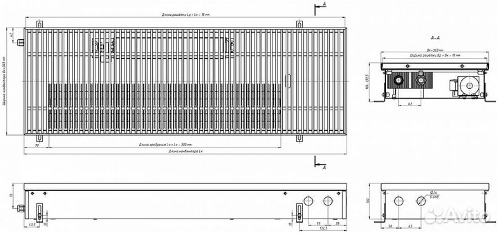 Внутрипольный конвектор с вентилятором Eva KB.100