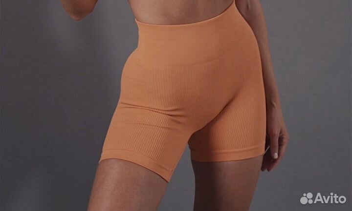 Шорты велосипедки в рубчик оранжевые