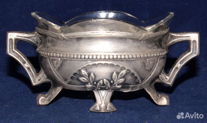 Старинная солонка стекло серебро