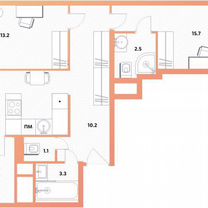 3-к. квартира, 68 м², 2/30 эт.