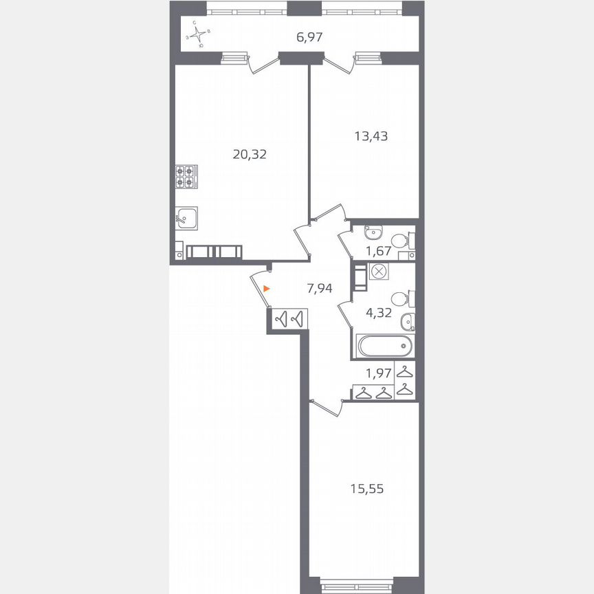2-к. квартира, 68,7 м², 14/16 эт.