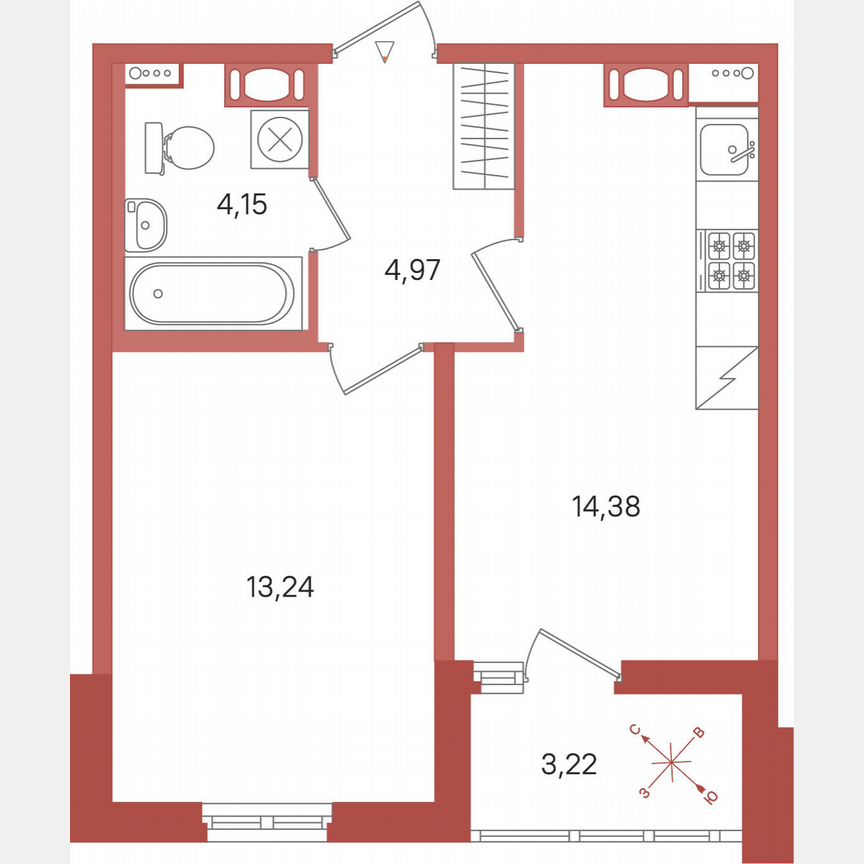 1-к. квартира, 38,4 м², 2/11 эт.