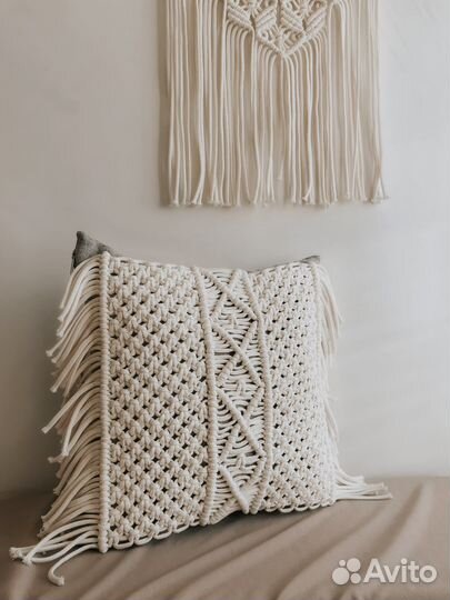 Макраме подушка с бахромой