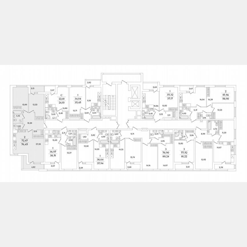 2-к. квартира, 76,5 м², 12/17 эт.