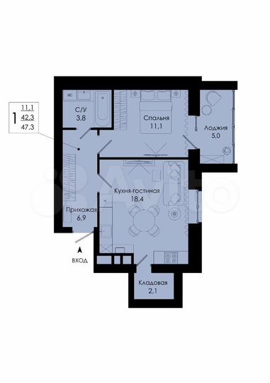 1-к. квартира, 47,3 м², 2/10 эт.
