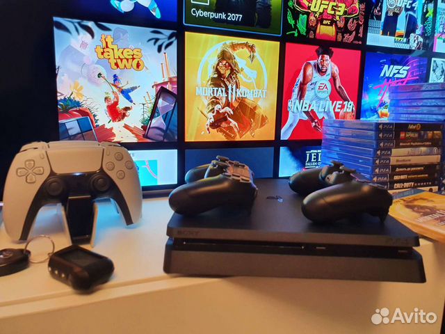 Sony PS4 Slim 1TB новая + 2 джойстика + 53 игры объявление продам