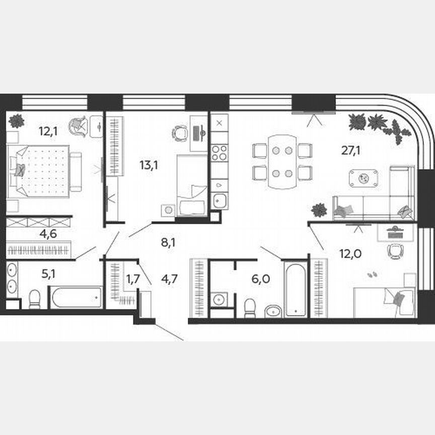 3-к. квартира, 94,5 м², 16/27 эт.