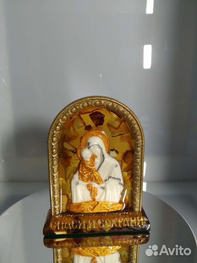 Иконы ручной работы, янтарь + ювелирная эмаль