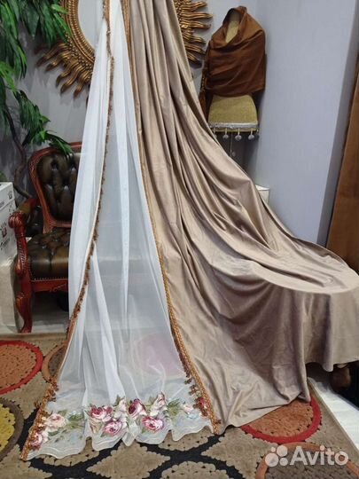 Комплект со стеклярусом.Штора бархатная/тюль новые