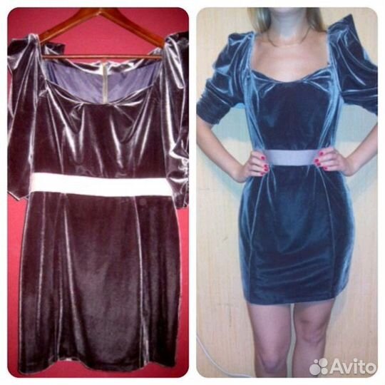 Платье бархатное серое