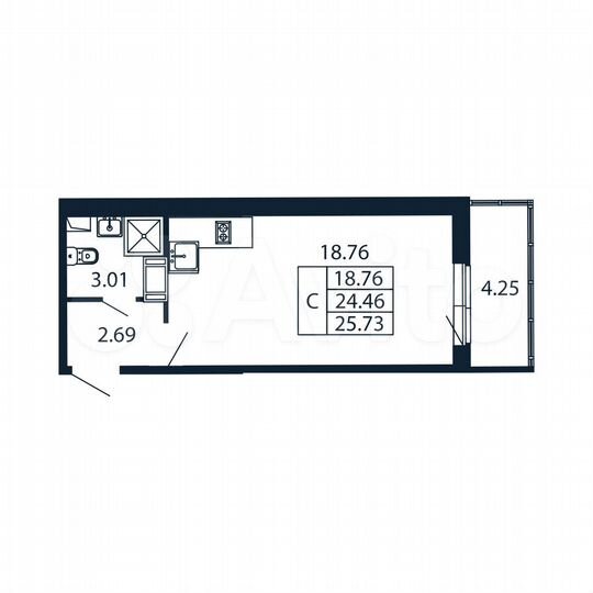 Квартира-студия, 25,7 м², 10/12 эт.