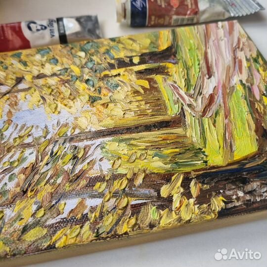 Пейзаж картина маслом осенний лес деревья природа