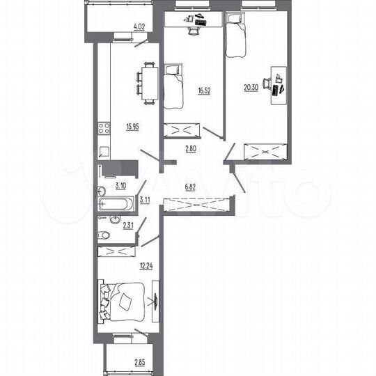 3-к. квартира, 89,6 м², 12/14 эт.