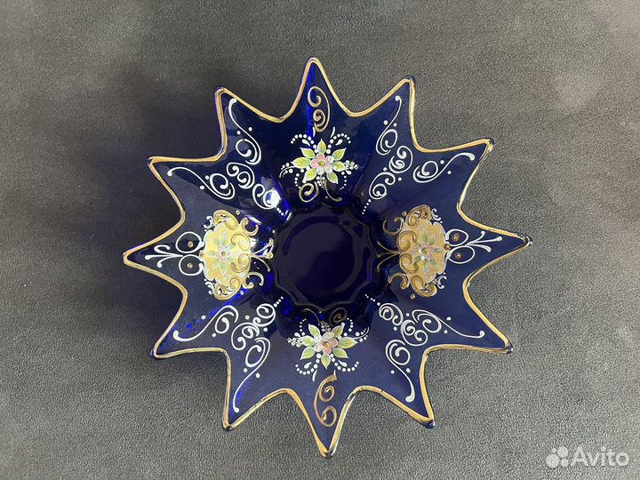 Синяя вазочка муранское стекло венеция позолота