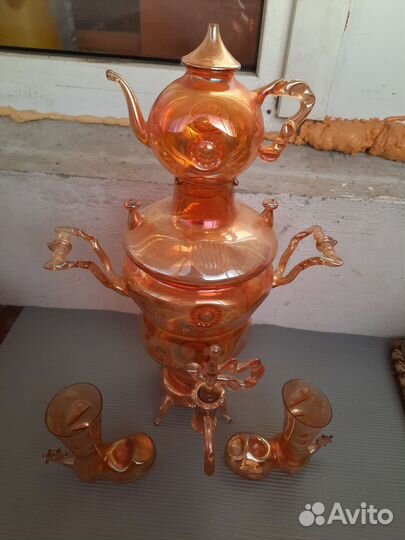 Стеклянный самовар с чайничком