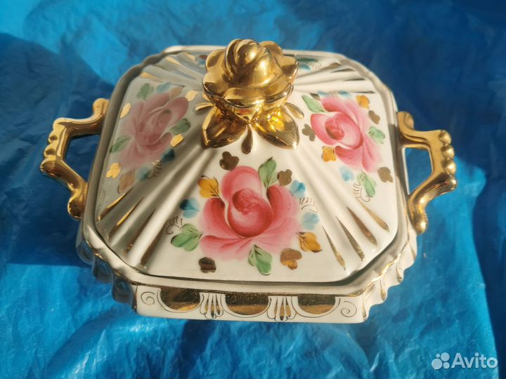 Сахарница розовая гжель