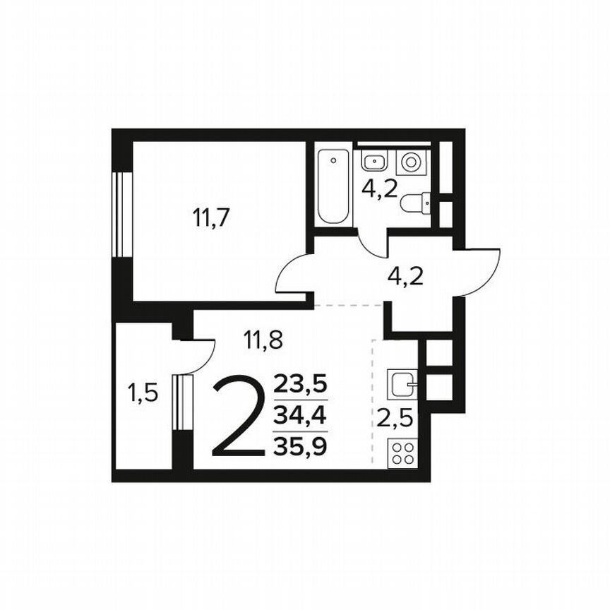 2-к. квартира, 35,9 м², 9/12 эт.