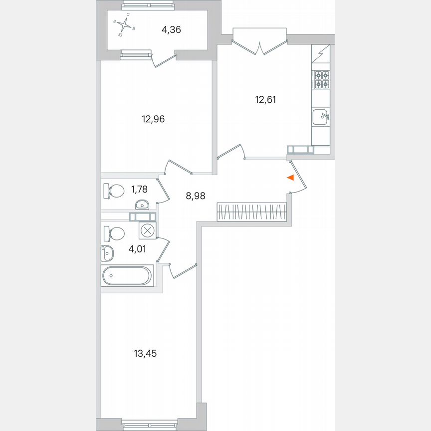 2-к. квартира, 56 м², 3/4 эт.