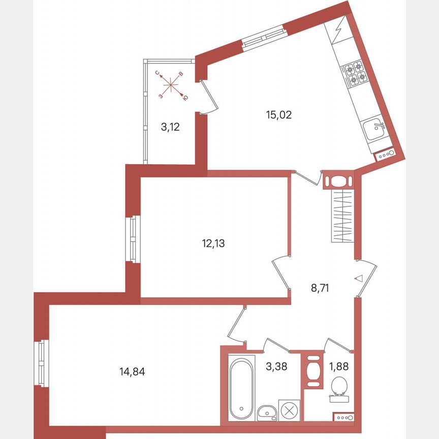 2-к. квартира, 57,5 м², 2/12 эт.