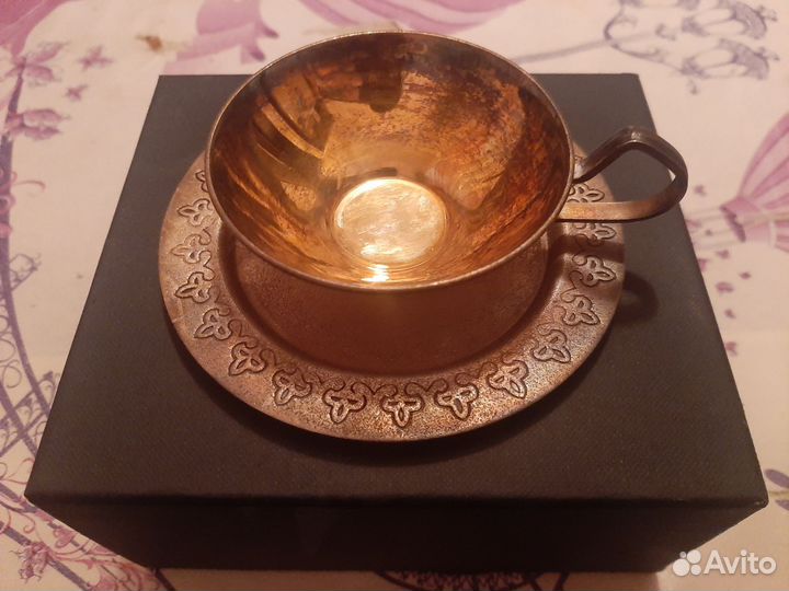 Мельхиоровая чайная пара чашка и блюдце