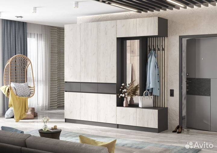 Прихожая Роджина графит дуб крафт белый
