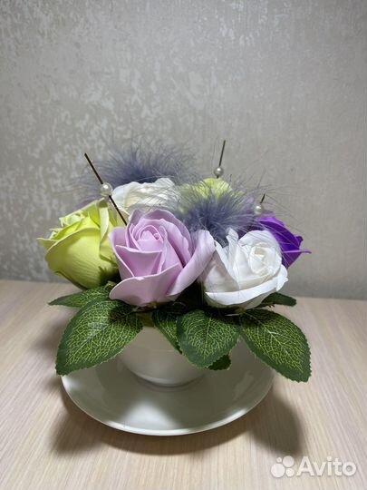 Цветы из мыла в чайной паре (9 роз)