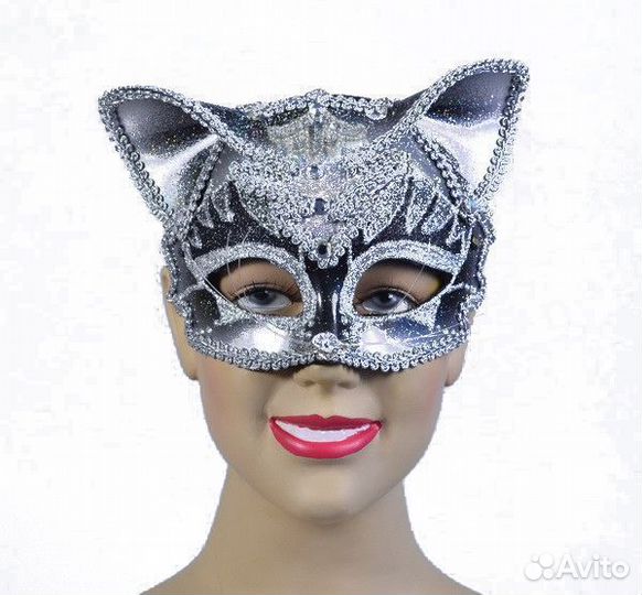 Полумаска Кошка черная ем419, пластмассовая, без р