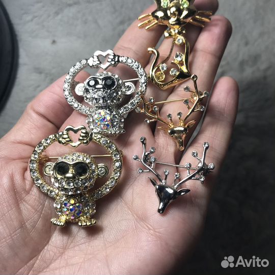 Брошки набор 5 Шт мартышка олень котик