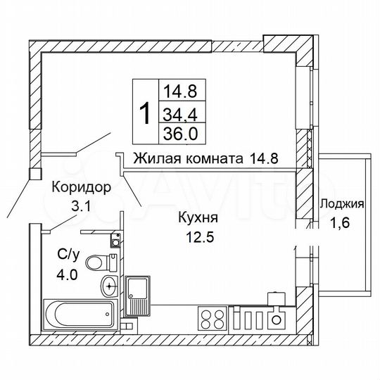 1-к. квартира, 36 м², 7/9 эт.