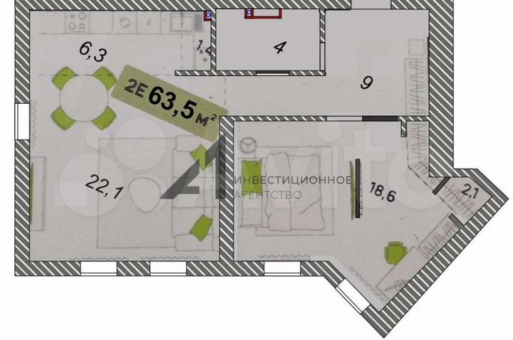 2-к. квартира, 63,5 м², 2/25 эт.