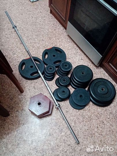 Штанга: гриф, блины, гантели, стойки