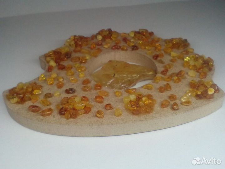 Ежик с натуральным Янтарем, статуэтка, панно 12х9