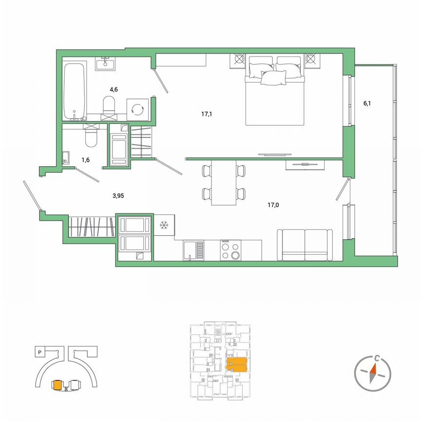 1-к. квартира, 47,3 м², 23/25 эт.