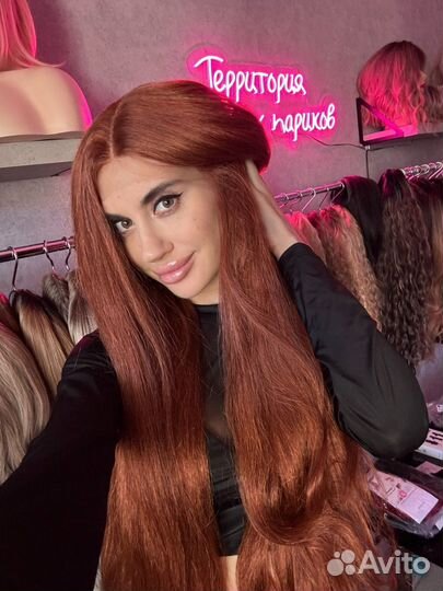 Парик полусистема рыжий 90 см