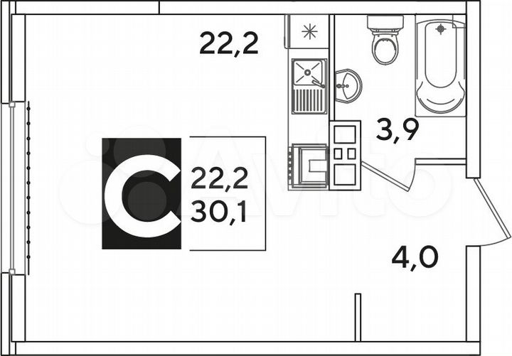 Квартира-студия, 30,1 м², 2/16 эт.