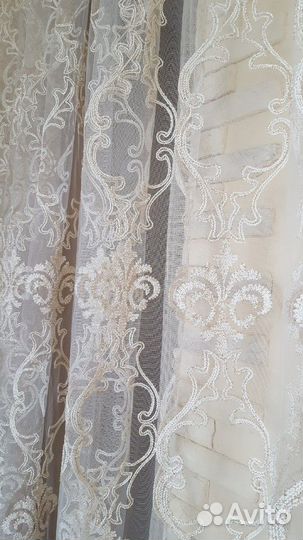 Тюль штора сетка набивная выс.2.75. люверсы.дубай