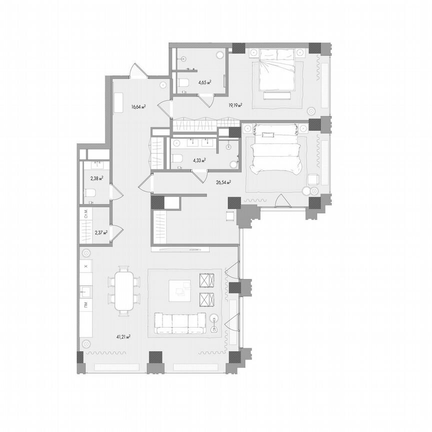 2-к. квартира, 117,7 м², 5/13 эт.