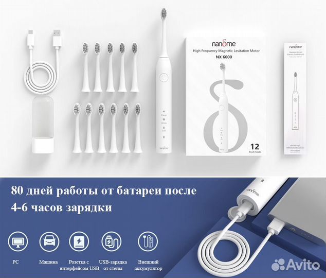 Зубная щетка электр-ая Nandme NX6000 (12 насадок)