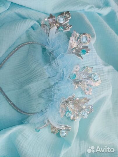 Ободок-корона Снежинка/Снегурочка голубой цвет