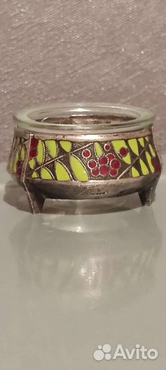 Солонка мельхиор с эмалью СССР