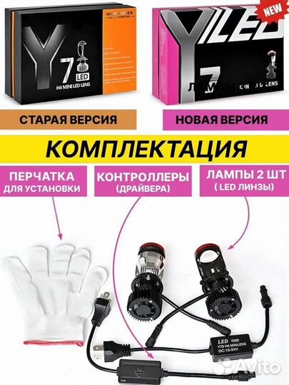 Лед лампы Y7D LED h4 с линзой. Ближний дальний