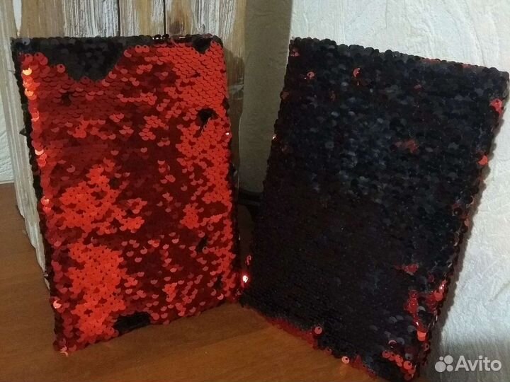 Блокнот с пайетками,черно-красный